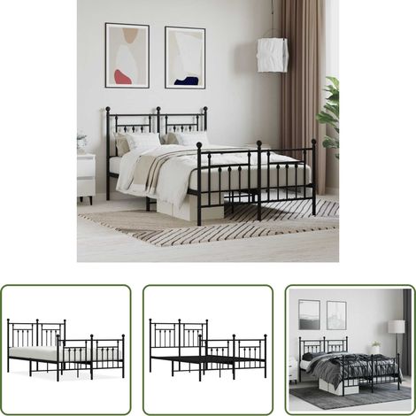 vidaXL Lit avec tête et pied -  Cadre de lit métal sans matelas avec pied de lit noir 120x200cm (1/5)