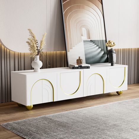 Mueble TV blanco con puertas doradas y gran almacenaje HAVRYA (1/5)