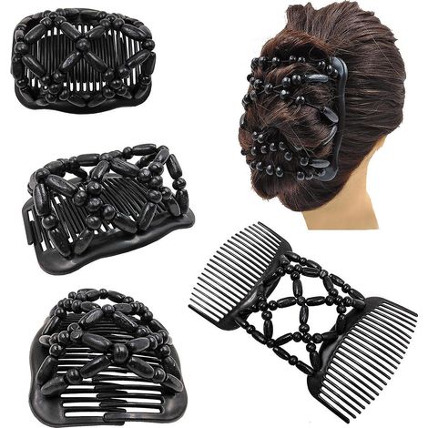 2 Pcs Peignes De Cheveux Perles,pinces Cheveux Lastiques Magiques Peignes De Cheveux Extensible Double Clips, Barrette Cheveux Femme (1/5)
