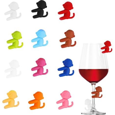 12 PCS Marque Verre à vin, Singe Marqueurs de Verre à Vin en Silicone Marque, Identifiants pour Verres de Réception, Accessoires pour le Vin, Idéaux pour la vie Quotidienne et les Fêtes (Multicolore) (1/5)