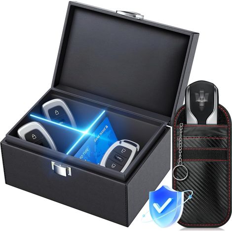 Keyless Go Boîte de protection pour clés de voiture avec cloison de séparation pour clé de voiture Protection sans clé RFID Protection contre les radiations Boîte à clés (1/5)