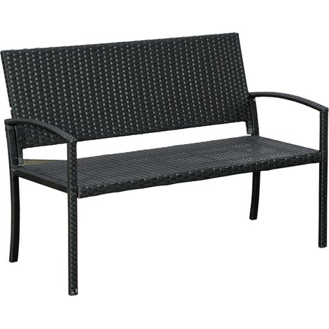 Banc Jardin 2 Places Polyrotin Noir - Structure Acier & Osier 122x60x85 cm - Pour Jardin & Terrasse - Banc de Parc (1/5)