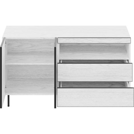 Credenza moderna bianca 140 cm con 2 ante, 2 cassetti e ripiani aperti (1/5)