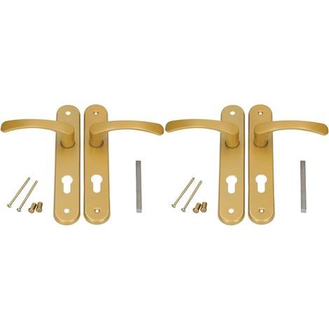 Set mit 2 Türgriffen, Aluminium, Profilzylinder, Gold, 90 mm, Innen