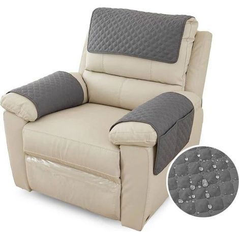 (Grigio scuro) Copribracciolo per divano, copri poggiatesta impermeabile per bracciolo di poltrona reclinabile con tasca, 1 posto, grigio scuro (1/5)