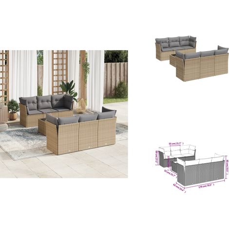 The Living Store Salon de jardin avec coussins 7 pcs beige résine tressée - Meubles extérieurs (1/3)