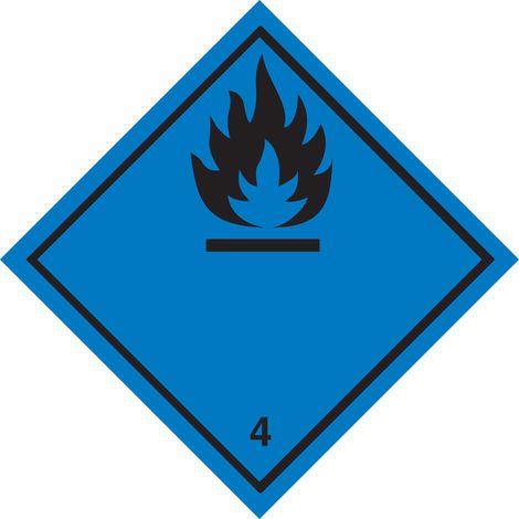 Etichetta in PVC Etichetta di classe 4 divisione 4.3 per Materie che, a contatto con l'acqua sviluppano gas infiammabili ADR - Misura: 100mm x 100mm - Numero Pezzi: 100 pezzi