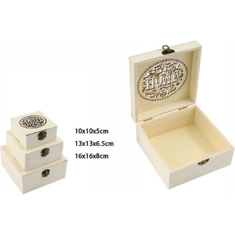 Lot De 3 Boîtes En Bois Découpage Boîtes à Bijoux Gravées Home Box Case 74010a