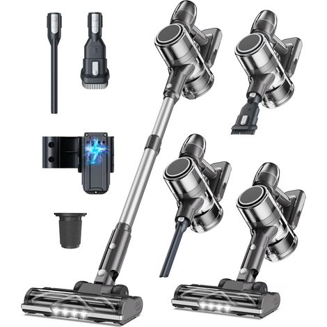 Aspirateur Balai Sans Fil Puissant - Électrique Silencieux Aspirateurs Balais Autonomie Rechargeable Batterie avec Cyclonique Brosse LED Cordless Vacuum Cleaner pour Poils d’Animaux Tapis Sols Durs