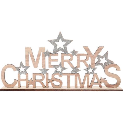 1 ornement de Noël en bois, lettre anglaise, décoration de fête de Noël (couleur bois)-30X14.5X4.5CM