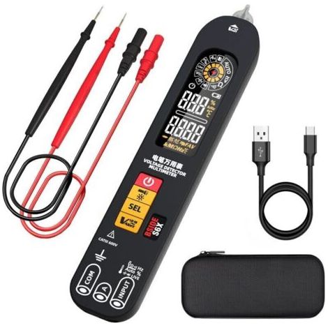 BARKBUSTERS BSIDE S6X Multimètre Numérique Rechargeable Stylo Détecteur de Tension avec Écran ID Couleur Testeur Automatique de Courant Tension Ohm et Continuité Testeur de Capacité Diode VFD Hz Câble (1/4)