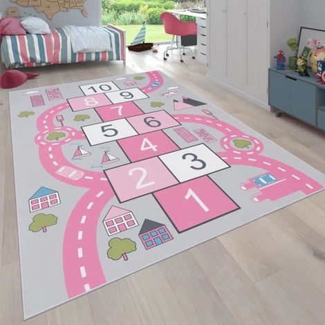 Tapis Pour Enfant Chambre D'Enfant, Tapis De Jeu Motif Rues, Marelle, Rose [80x150 cm] (1/4)