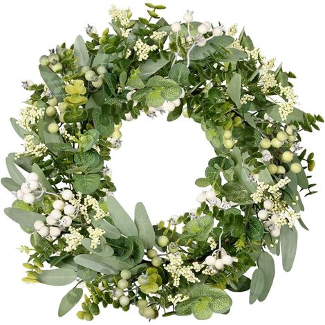Guirlande Artificielle - Feuilles D'eucalyptus Vertes - Baies Rouges - Pour Porte D'entree - Decoration Interieure Et Exterieure - 1 Unite (1/5)