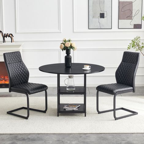 Conjunto de mesa redonda de comedor 107 cm con 2 sillas, MDF y metal, negro OKMYHOME (1/5)