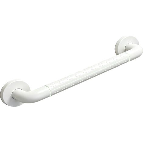 Poignée de maintien murale antidérapante 50cm blanc, âme acier inoxydable, revêtement ABS pour salle de bain et WC seniors (1/5)