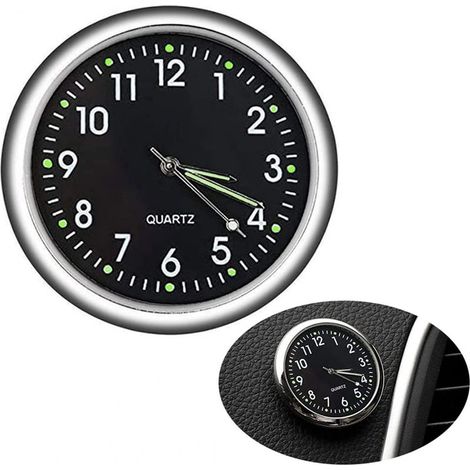 Horloge de voiture, mini horloge analogique à quartz à coller sur la grille d'aération du tableau de bord, universelle et lumineuse (noire) (1/5)