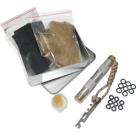 Allume-feu à piston en métal avec tissu carbonisé pour campeurs, survivalistes et préparation outdoor - kit de démarrage de feu pour camping (1/5)