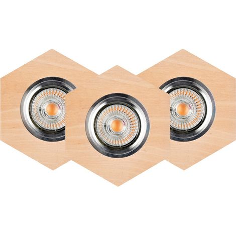 Lot de 3 Plafonnier encastrable en Bouleau Naturel Hexagone Bois 10 cm VITAR (1/2)