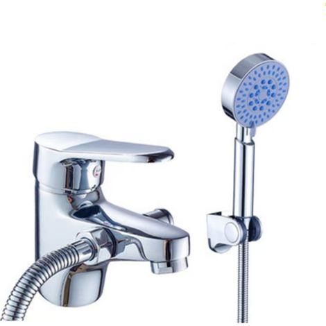 Copper dual-control water outlet basin faucet with shower head, 2-in-1 shower and shampoo, single-hole washbasin faucet with hot and cold water -- Low-profile copper body [hand spray + shower hose + b