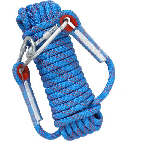 Corde d'escalade élastique en nylon pour extérieur, 12 mm, 30 mètres, 2 crochets, bleue, pour la sécurité et le sauvetage en extérieur. (1/5)