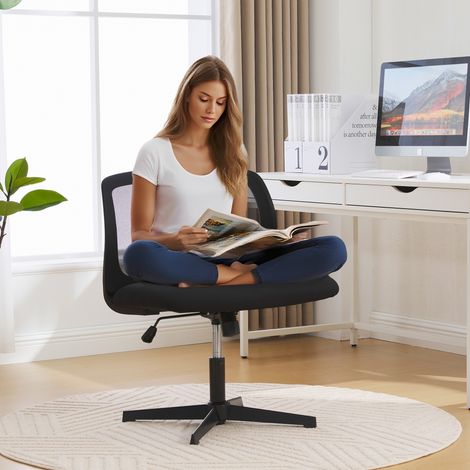 Chaise de bureau en Velours Noir sans accoudoirs - Charge Lourde 200kg - Assise Large XL pour s'asseoir en Tailleur - Réglable 73-85cm