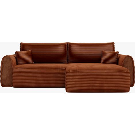 ADELE Canapé d'angle convertible et réversible avec coffre en velours côtelé terracotta (1/5)