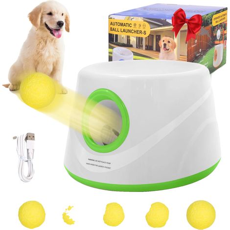 Lanzador automático de pelotas para perros, juego interactivo, diseño duradero, verde, 5 pelotas (1/2)