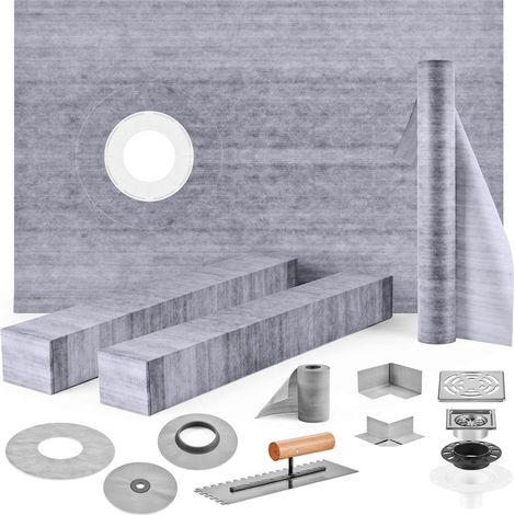 Pour rénovation de salle de bain : kit bac de douche 965x1524 mm, évacuation décalée PVC, 2 bordures et membrane PEHD étanche (1/5)