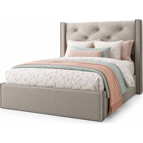 Lit coffre 90x200 cm capitonné gris clair avec sommier relevable, tête de lit rembourrée, grand rangement sous le couchage, structure bois et métal – CHICFURN (1/5)