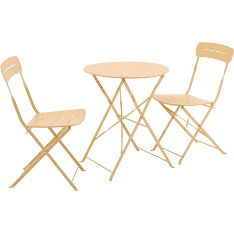 sweeek - Runder klappbarer Bistro-Gartentisch aus Stahl + 2 Stühle