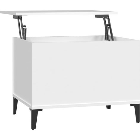 Mesa de centro de diseño moderno y contemporáneo, 60 x 44,5 x 45 cm, madera de ingeniería blanca y metal, tapa elevable DEC037907