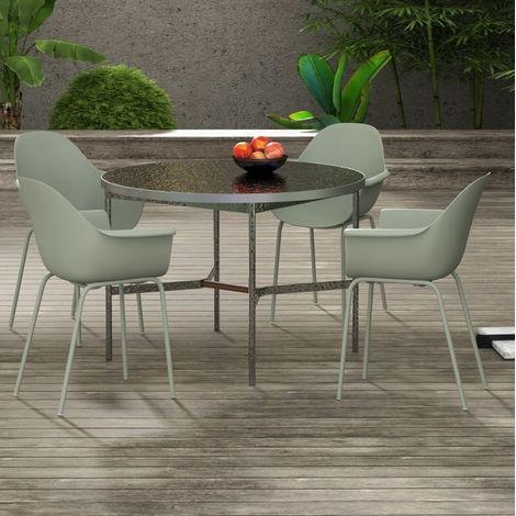 Sedia da giardino set 4 pezzi in acciaio verde con schienale alto, resistente agli agenti atmosferici (1/5)