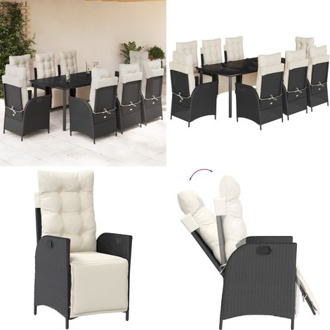9-tlg. Garten-Essgruppe mit Kissen Schwarz Poly Rattan - Gartenstuhl - Gartentisch (1/5)