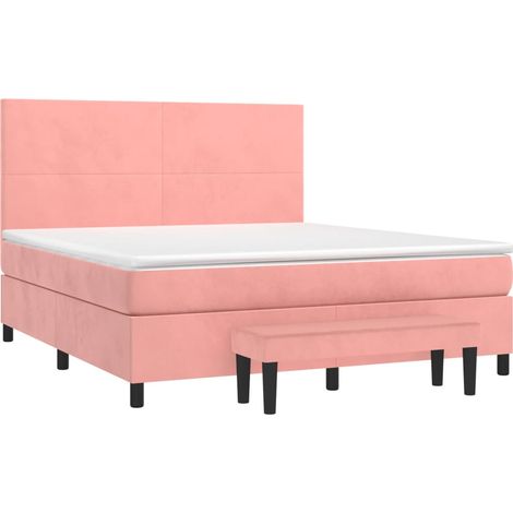 vidaXL Sommier à lattes de lit avec matelas Rose 160x200 cm Velours (1/5)