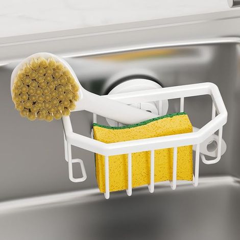 Porte Eponge pour évier de Cuisine avec Ventouse - Blanc (1/4)