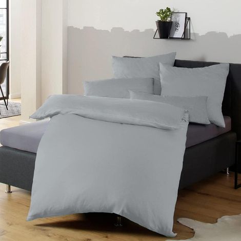 Bettwäsche Set Mikrofaser Bügelfrei 155 x 220cm 80 x 80cm 01 Grau (1/5)
