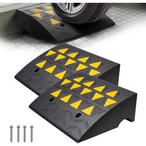 2x Schwellenrampe Vollgummi Türschwellenrampe Max. Tragfähigkeit bis zu 15Tonnen Bordsteinrampe 49,1x37x15,2cm Rollstuhlrampe Auffahrrampe Gummirampe Geeignet für unebenen Boden Bordsteinkanten (1/5)