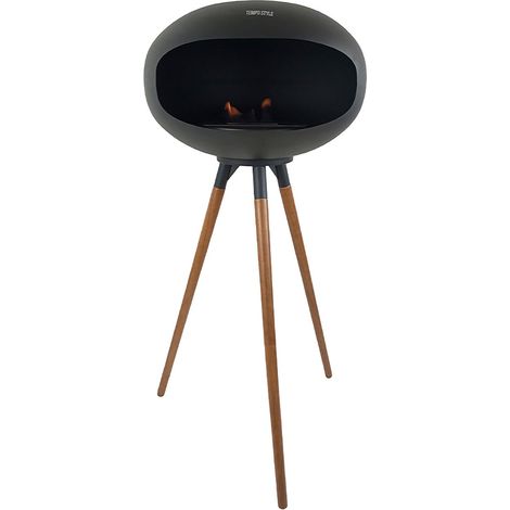 Camino a Bioetanolo da Pavimento Ø50x74 cm SICILY in Stile Nordico in Metallo Nero e Gambe in Legno Rovere (1/5)