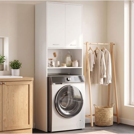 Mueble de baño sobre lavadora 66 x 24 x 191 cm blanco OKMYHOME (1/5)