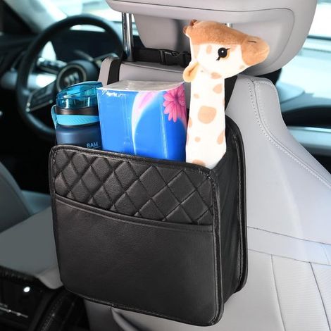 Borsa portaoggetti da appendere in auto, organizer impermeabile in pelle per sedile posteriore, borsa multifunzionale con portabicchieri, pieghevole, facile da pulire, adatta per telefoni, giocattoli