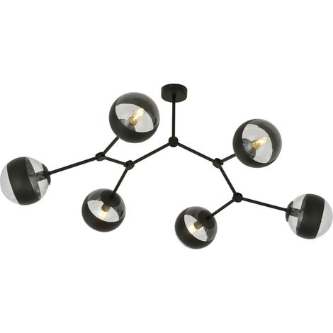 Lampadario Emibig Space 6 luci E14 nero vetro trasparente (1/5)