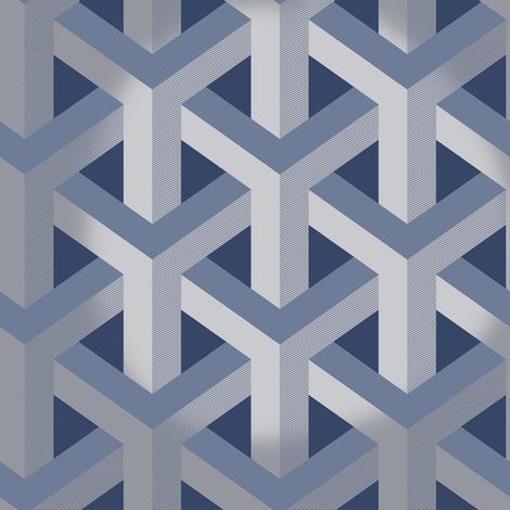 Navy Blue Geometric Wallpaper Silver Metallic Holden Decor Glistening Trident (1/3)