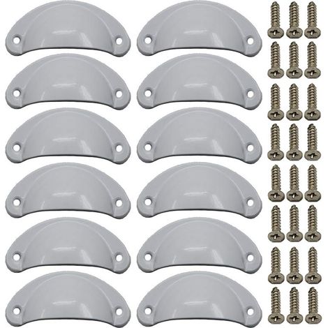 12 × Poignée de Coquille Vintage pour Tiroir Armoire Meuble Cuisine, Alliage Fer-nickel Demi Lune Bouton de Meuble Bouton de Porte de Placard 8,1 cm x 3,5 cm Blanc (1/5)