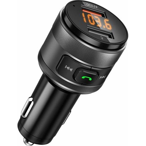 Transmetteur FM Bluetooth Adaptateur, QC3.0 USB Chargeur de Voiture sans Fil Mains Libre Adaptateur Radio Double clé USB & Chargeur avec Écran LED pour appareils iOS et Android-LIAIKI (1/5)