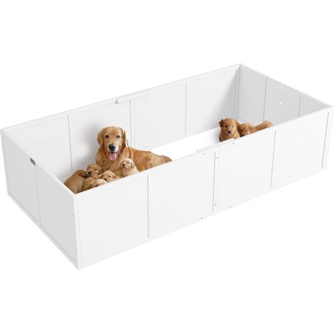 Caisse de mise bas chiennes chiots entrées réglables structure sécurisée 196 x 96 x 48 cm blanche élevage chiens