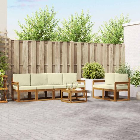 Outdoor-Sofagarnitur 7 pcs Natur und Creme Massivholz Akazie