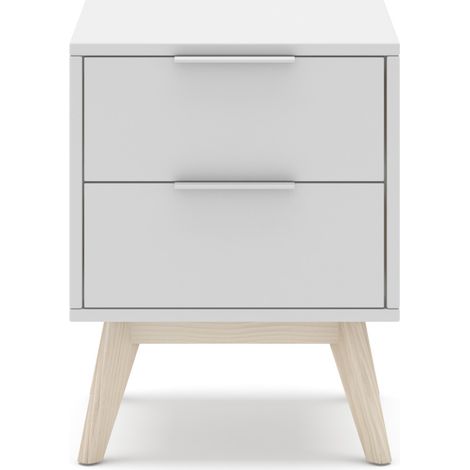 Table de chevet, table de nuit en pin et MDF coloris blanc - Longueur 40 x Profondeur 35 x Hauteur 53 cm -PEGANE- (1/5)