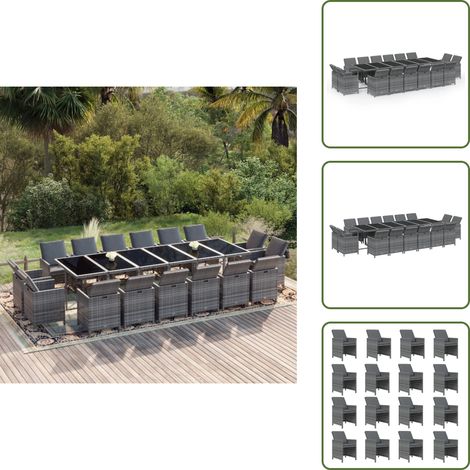 Cuscini per seduta - vidaXL Set da Pranzo per Giardino 17 pz con Cuscini Polyrattan Grigio - Rattan PE