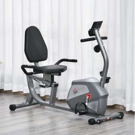 Bicicletta da camera reclinata 136x62,5x98 cm in metallo grigio, display LCD, per home gym – MEUBLIV (1/5)