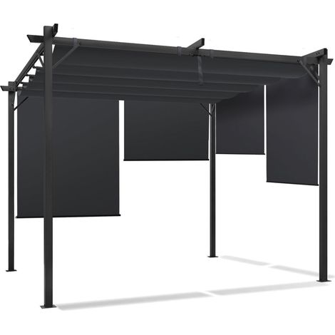 Idmarket – Pergola toit rétractable 3x3m – 4 stores enrouleurs gris anthracite – Structure en acier – Dimensions 290x290cm – Hauteur 220cm
